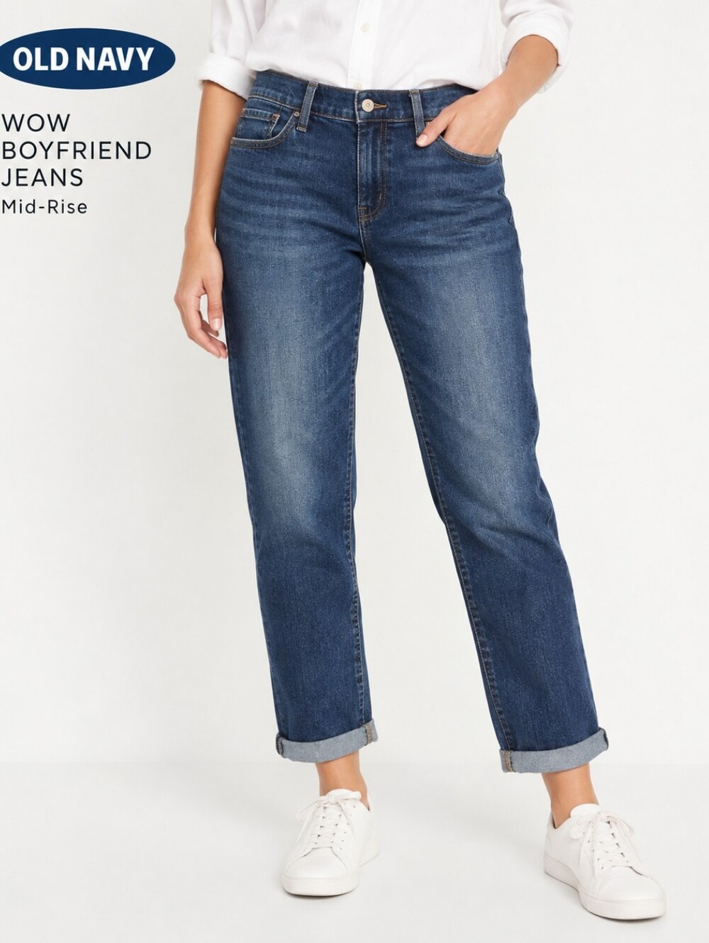 Old Navy Mid-Rise WOW Boyfriend Jeans Size 12 Dark Wash